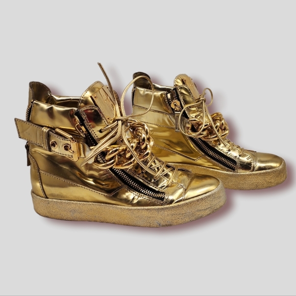 Giuseppe Zanotti Men's Metallic Chain & Zipper High-Top Sneaker - Picture 2 of 6